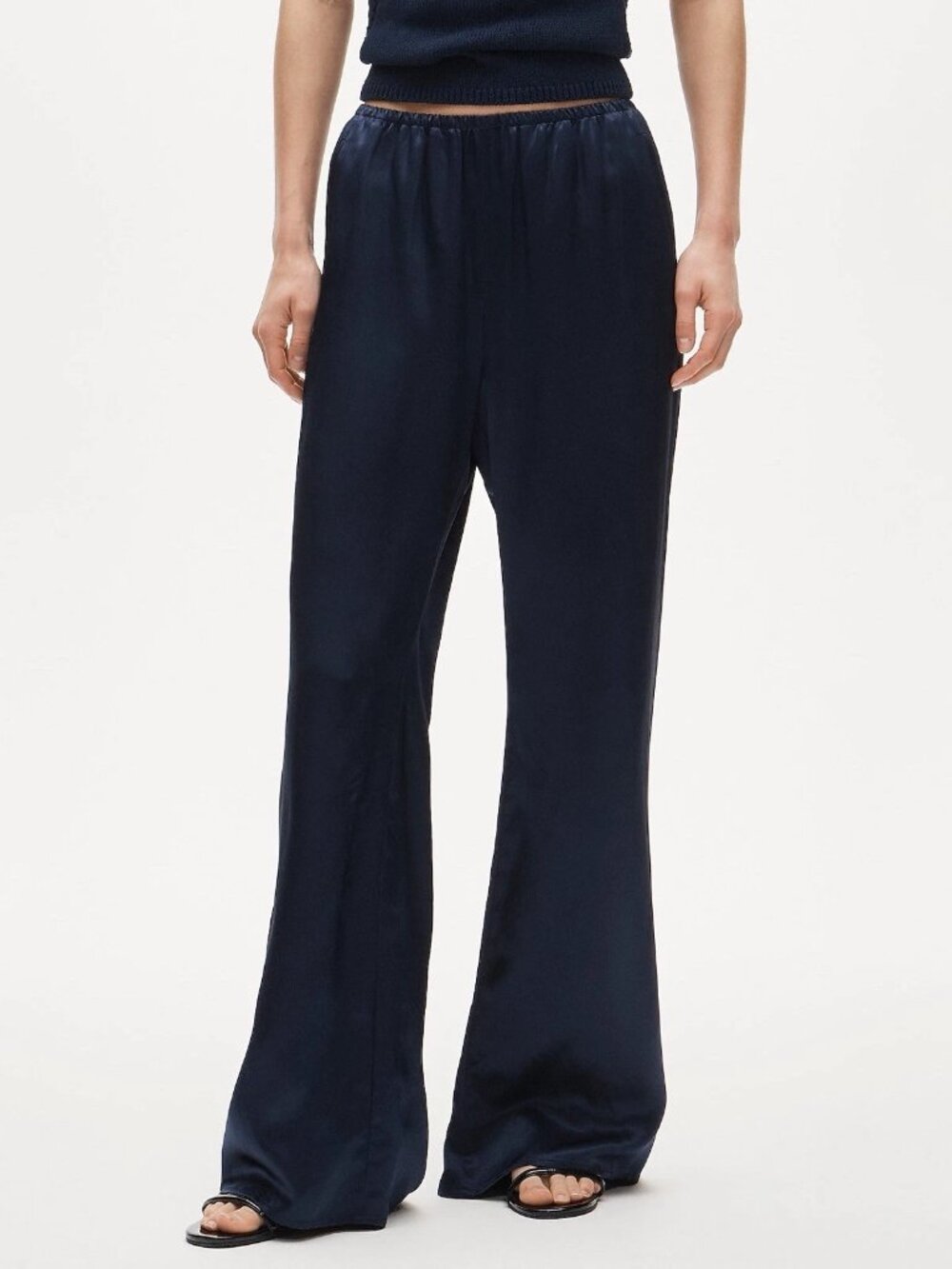 J. Crew Navy Blue Elastic Waist Wide Leg Luster Charmeuse Cosmo Pants XSP NWT